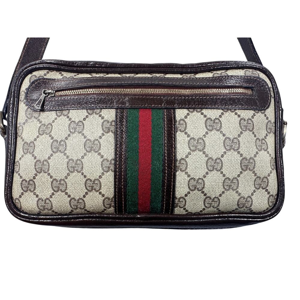 Gucci Camera Bag GG Monogram Canvas Web Stripe Brown Leather Crossbody